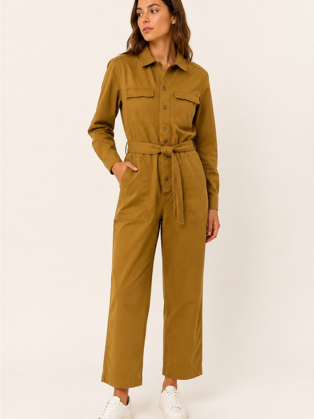 Everlane Modern Utility Jumpsuit Size 2 Brass Mustard Belted